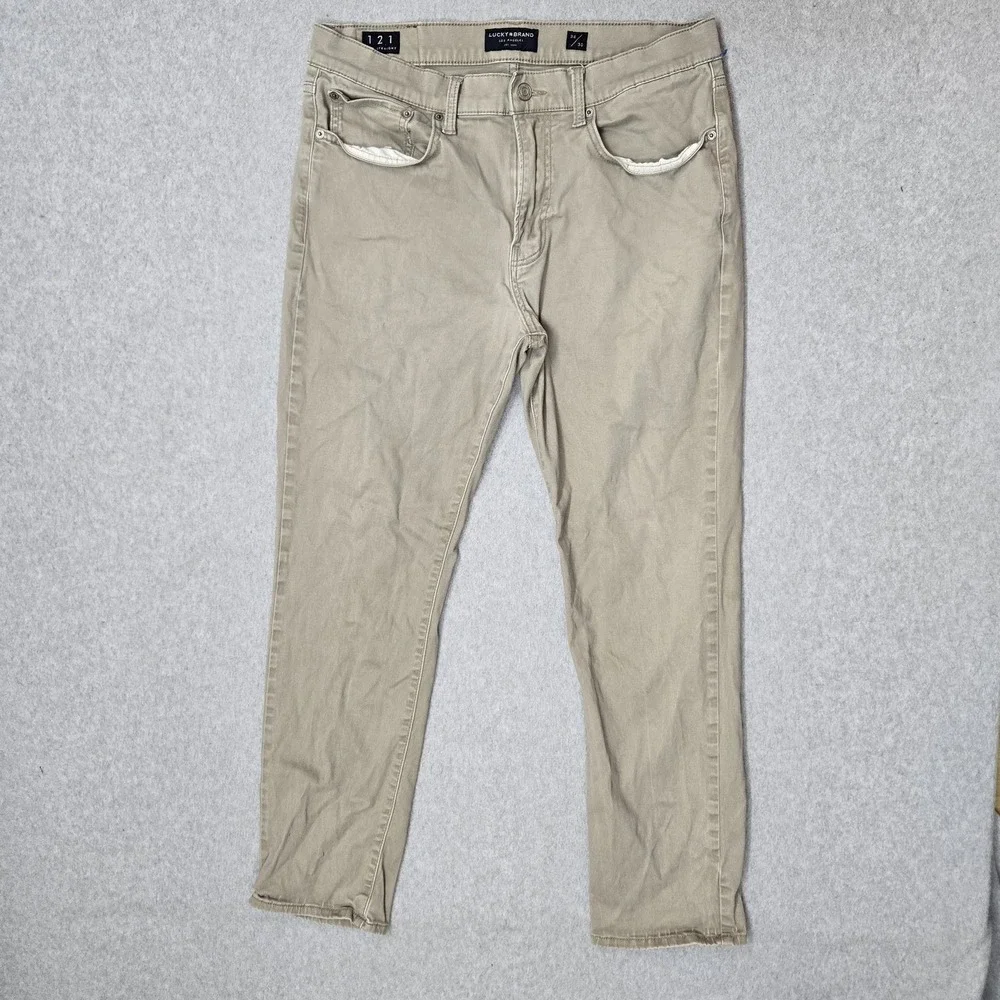 Lucky Brand Men Pants 34X30 Khaki Khakis 121 Slim Straight Button 28